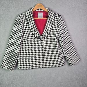 Tavora Houndstooth Wool Blend Blazer Red Lining Women’s 12 Waist-Length